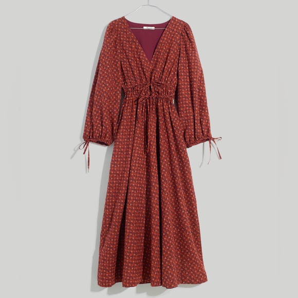 Sophia Tie-Front Midi Dress in Teaberry Floral Elegant Brown Midi Dress - Picture 4 of 12